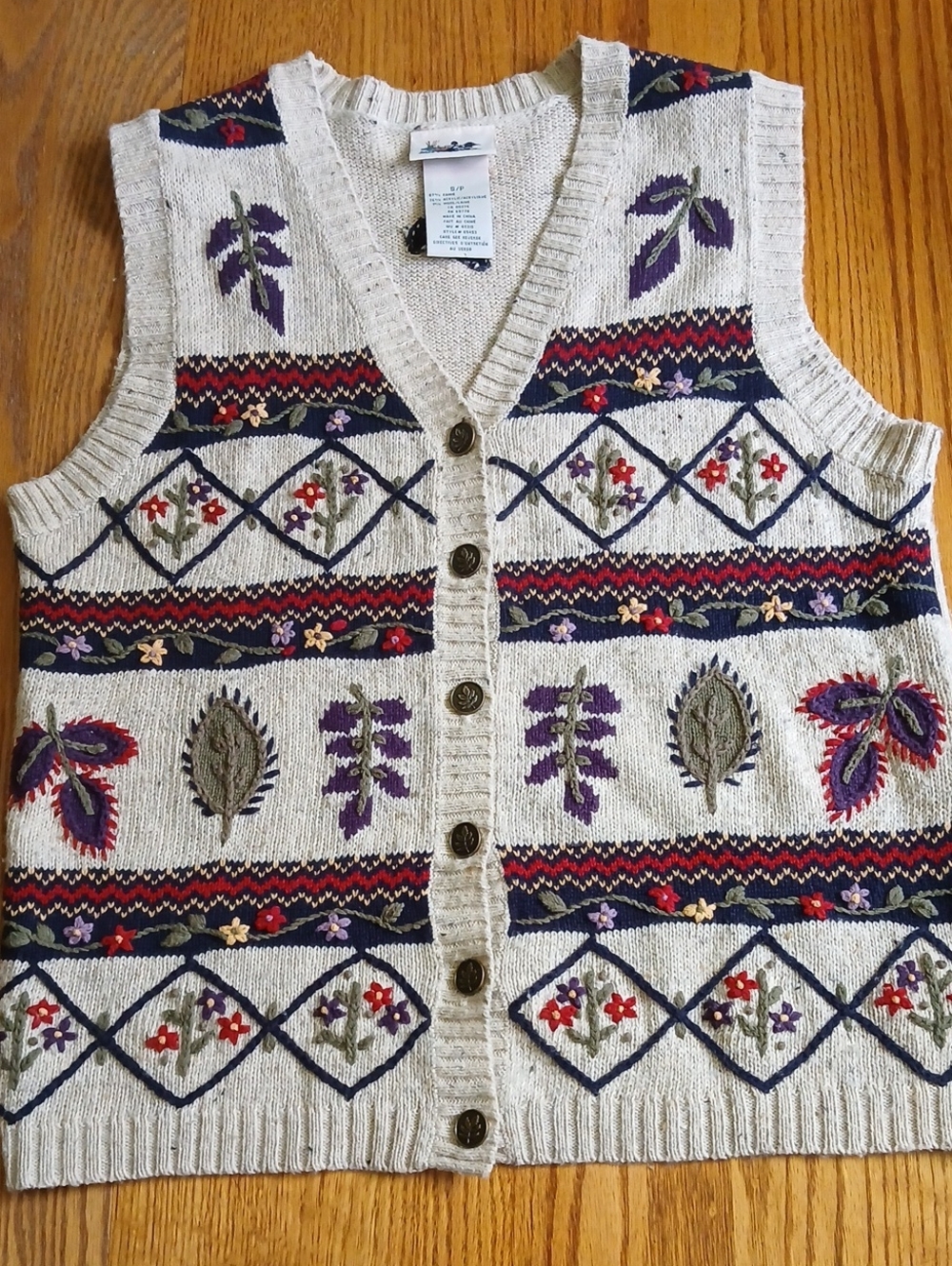 Vintage Northern Reflections Wool Blend Embroidered Granny Core Grandpa Vest S